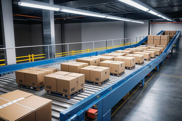 Delivery boxes passing by conveyor belt