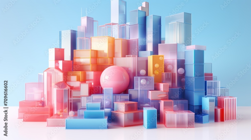 Poster a bunch of cubes and a ball in the middle of a pile of cubes and a ball in the middle of a pile of c