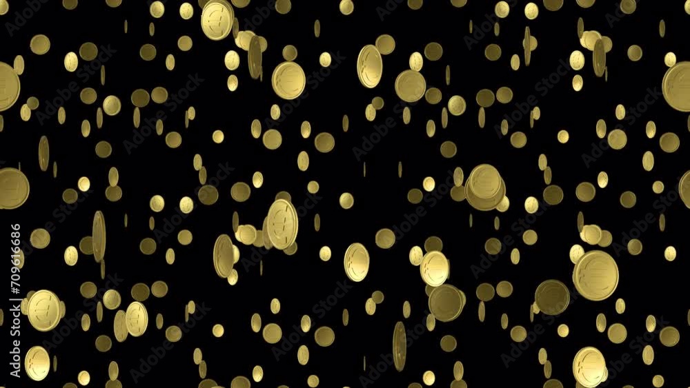 Poster euro money gold coin loop tile falling with alpha. this 3d animation of euros is loopable and tileab