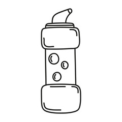 Hand drawn detergent bottle on a white isolated background. Cleaning equipment and supplies, home keeping. Doodle, simple outline illustration.