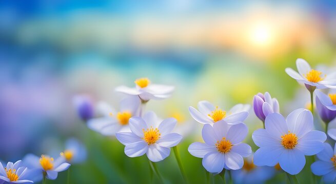 Fototapeta Beautiful blue spring flowers on a blurred background