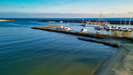 Fototapeta premium Sanremo, Italy. Aerial view of city port and skyline