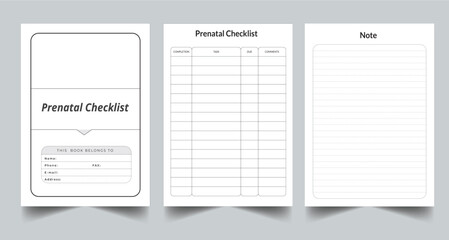 Editable Prenatal Checklist Planner Kdp Interior printable template Design.