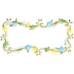 Fototapeta na wymiar A frame with pastel colorful flowers and plants climbing on it. bubble word png clipart for decoration. flower sign.