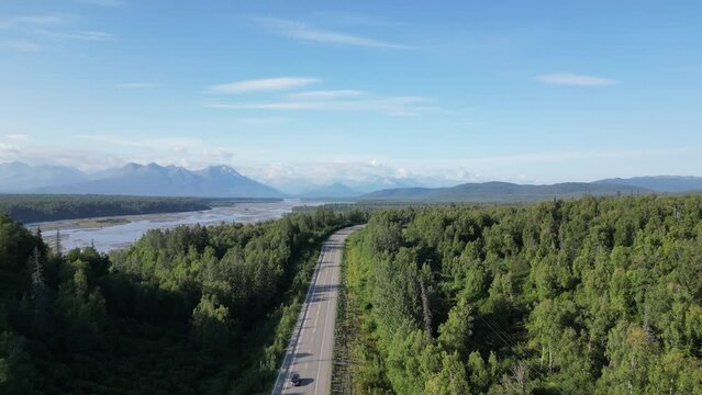 Highway and river in alaska.