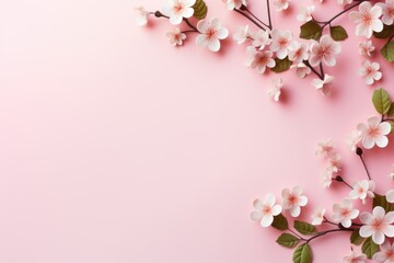  a pink background with white flowers and green leaves on the top of the image is a pink background with white flowers and green leaves on the bottom of the.