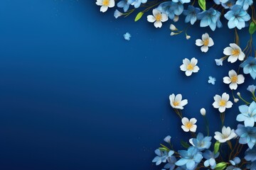  a bunch of blue and white flowers on a blue background with space for a text or a picture to put on it.