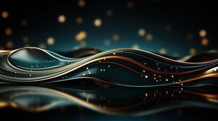  a dark blue and gold abstract background with a wave of light coming out of the top of the wave and the bottom of the wave is reflecting off of the water.
