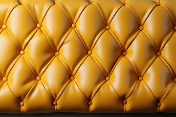  a close up view of a yellow leather upholstered chair with a diamond pattern on the back of it.