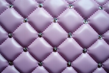  a close up of a pink leather upholster with rivets and rivets on each side.