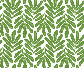 Vector seamless pattern with groovy green leaves. Abstract background in matisse style