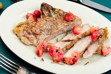 Beef steak with berry, bbq food.