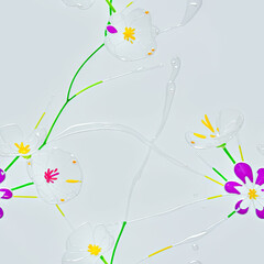 Fototapeta na wymiar Glass flowers. Abstract seamless pattern. AI generated.
