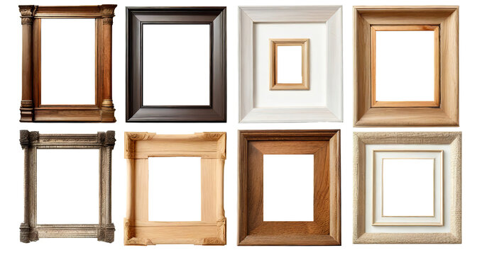 collection of vintage  wooden frame with various size and orientation ,dark border,  picture frame , png mock-up collection with transparent background ,clipping path.