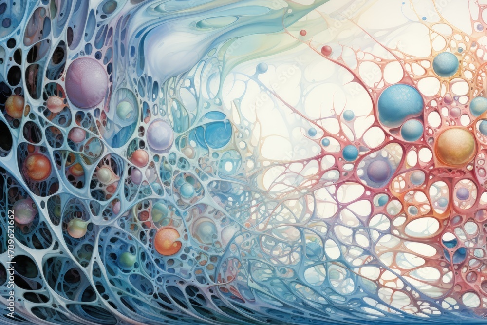 Poster a close up of a painting with a lot of bubbles and bubbles on the bottom of the picture and on the b