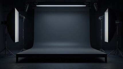Product showcase. Dark background of a studio. Use as a montage when showcasing products.