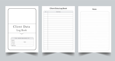 Editable Client Data Log Book Planner Kdp Interior printable template Design. - obrazy, fototapety, plakaty