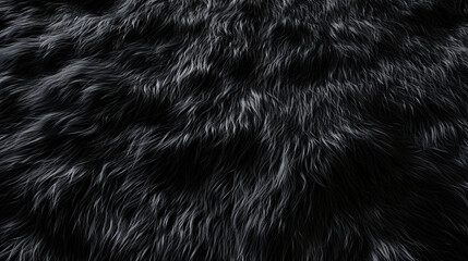 Black wool texture background, dark natural sheep wool, texture of gray fluffy fur, close-up of a long grey wool carpet