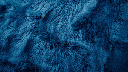 Obraz premium Blue fur for background or texture. Fuzzy blue fur plaid. Shaggy blanket background. Fluffy fake textile fur. Flat lay, top view, copy space