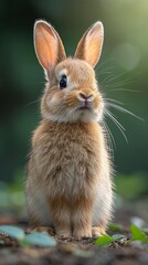 Fototapeta premium A cute little rabbit playing happily on the lawn