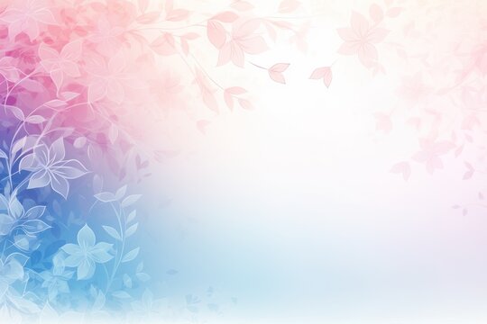  a blue, pink, and white background with a bunch of leaves on the left side of the image and a pink and blue background on the right side of the left side of the image.
