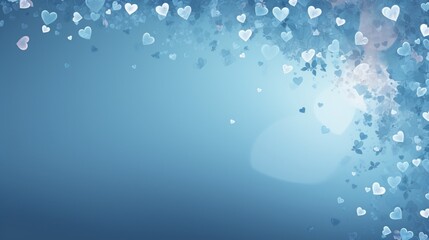 A beautiful blue colored background with hearts, leaving space for text, blurred background - Generative AI