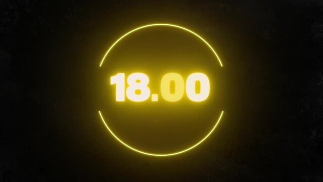 18.00 clock animation text with neon style on black background.