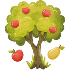 Apple Tree Watercolor Illustration