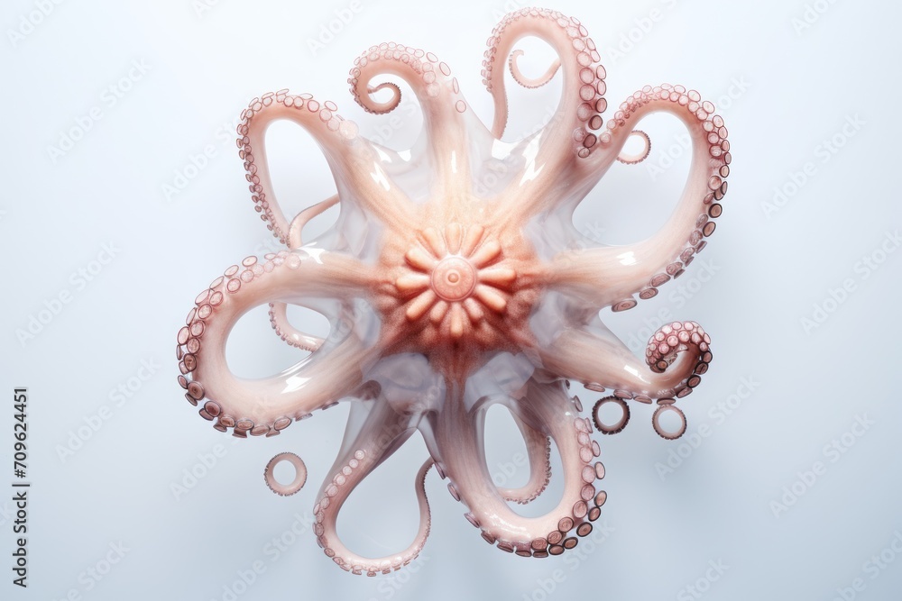 Poster an octopus like object is shown against a light blue background with an intricate pattern on the top