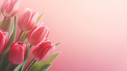 Soft pink tulips bask in a gentle light against a gradient pink background, evoking tenderness and love.