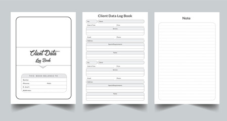 Editable Client Data Log Book Planner Kdp Interior printable template Design.