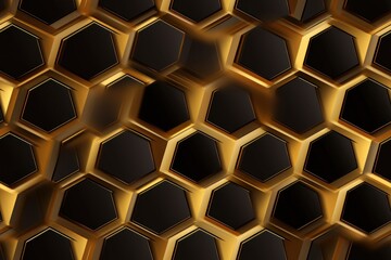  a bunch of black and gold hexagons on a black and gold background that looks like hexagons.
