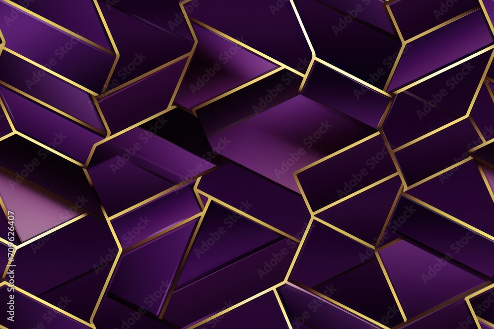 Poster an abstract purple and gold background with squares and rectangles in the shape of cubes and rectang