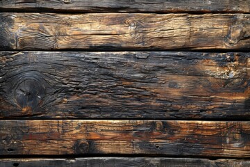 The weathered wooden planks, variety of deep, natural textures and patterns, emphasizing the beauty of aged wood as a wall covering. Texture, background, wallpaper. - obrazy, fototapety, plakaty