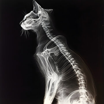 Cat with x-ray glow on a black background. X-ray of a cat. Cat X-Ray Image Showing Skeletal Structure and Anatomy
