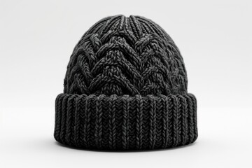 A blank black beanie hat is showcased against a pristine white background for design mockup purposes.