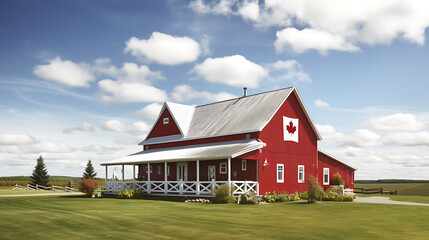 Fototapeta na wymiar Imagine a Canadian farm setting with a festive barn dance, capturing the rural charm of celebrating Canada Day 2024 in a unique way