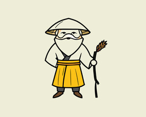 old grandfather with his cane and hat