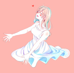 両手を広げる幸せそうな女性　恋愛