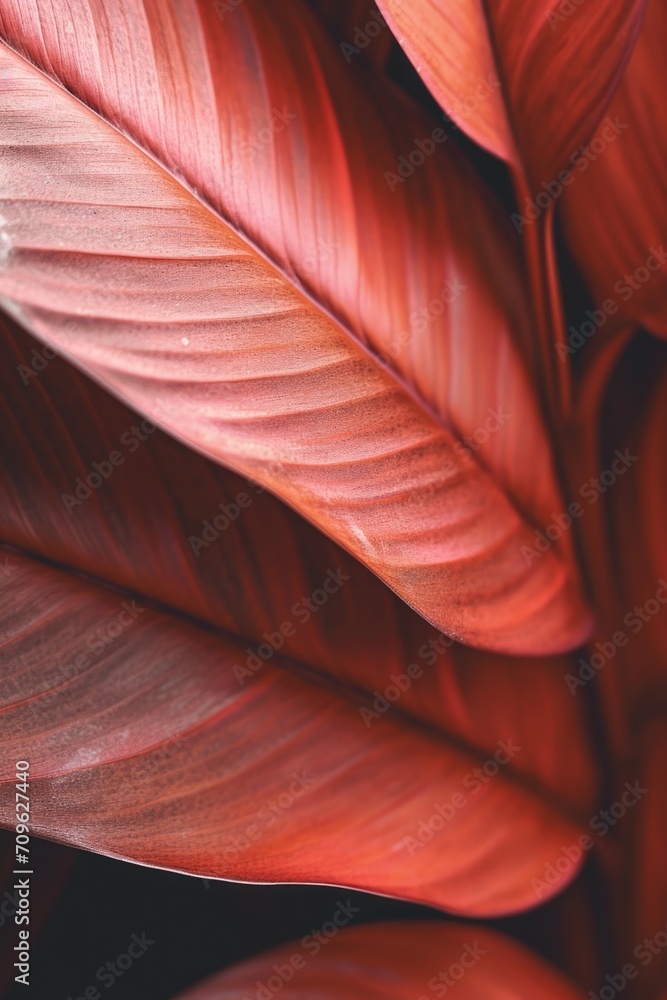 Poster A close-up view of a plant with vibrant red leaves. This image can be used to add a pop of color and nature to various design projects
