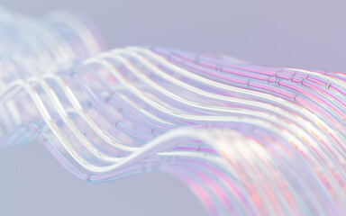 Glass wavy shapes composition with colorful reflections. 3d rendering illustration. 