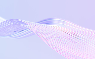 Glass wavy shapes composition with colorful reflections. 3d rendering illustration. 