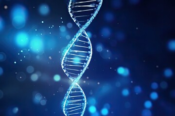 Dna on blue background with a blurring light inside
