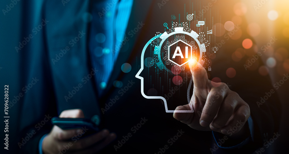 Poster ai tech enhances businesses by processing data, improving decision-making, developing innovative pro