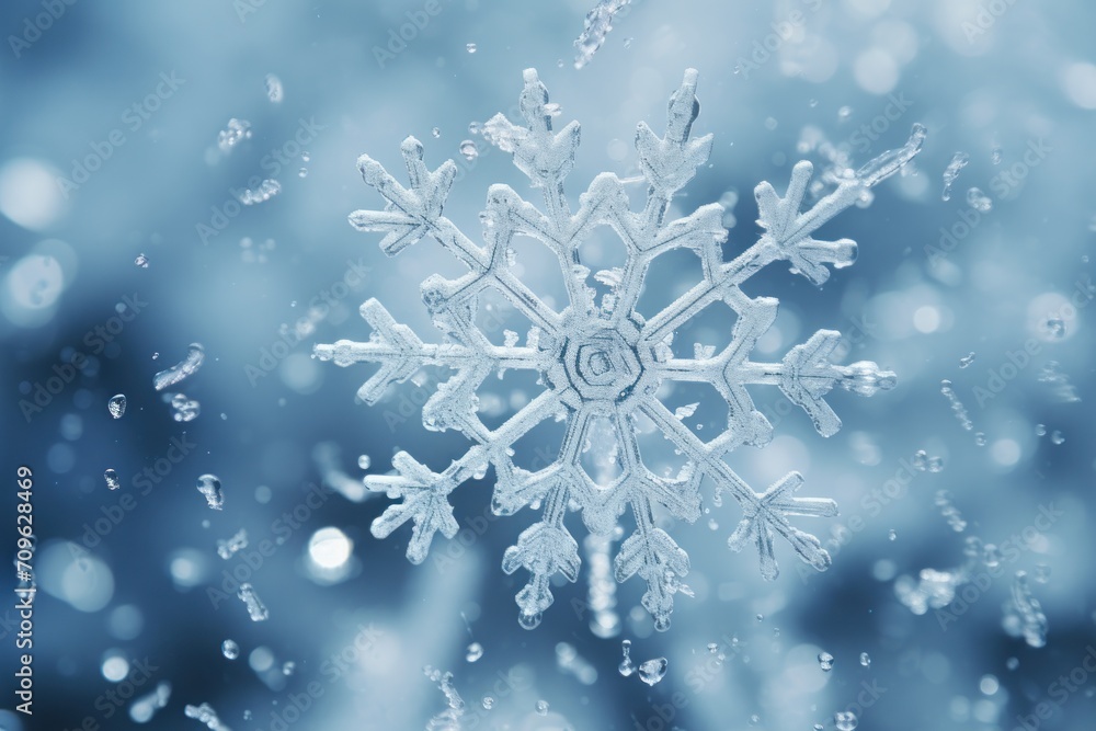 Poster a close up of a snowflake that looks like it has snow flakes on the top of it.