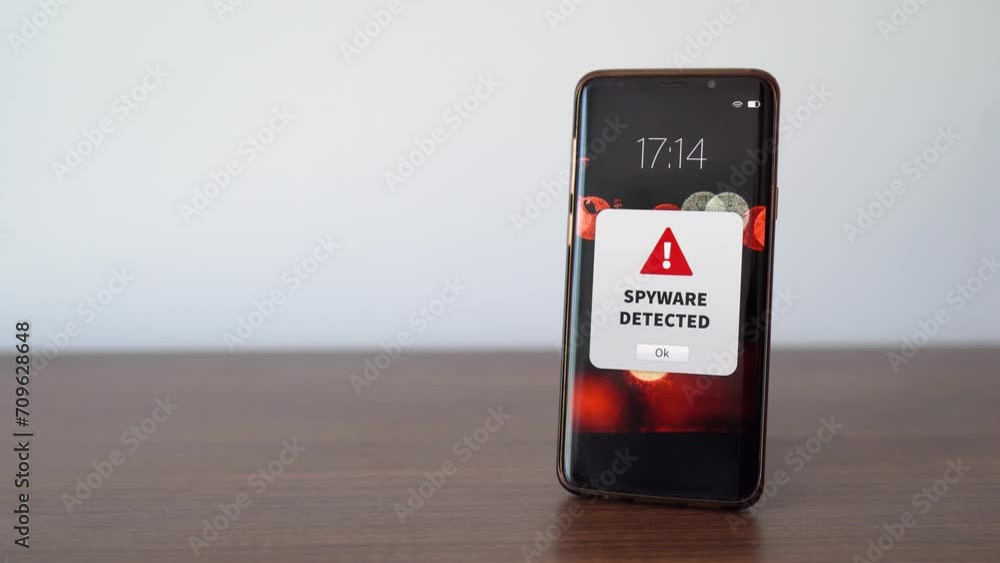 Poster new spyware alert notification on the smart phone. concept of stealing personal data