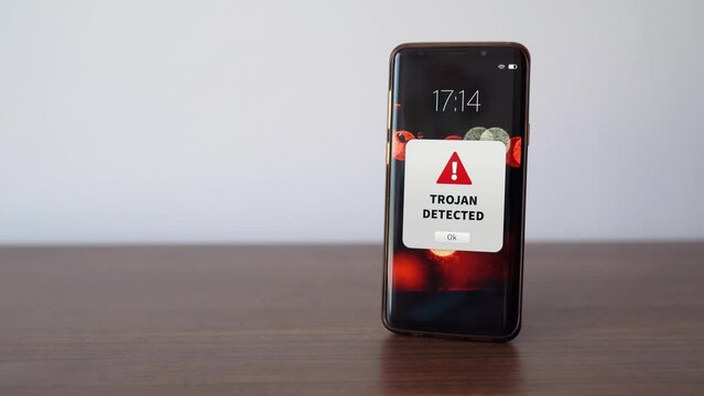 New trojan alert notification on the smart phone. Convept of virus detected.