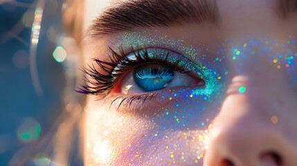 Close-up of a woman's eye with glitter eyeshadow	
 - obrazy, fototapety, plakaty