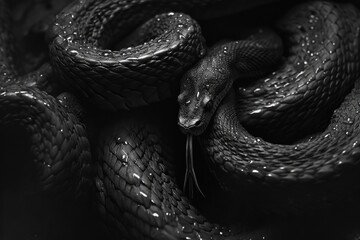 A black and white photo of a snake. Suitable for nature-themed projects