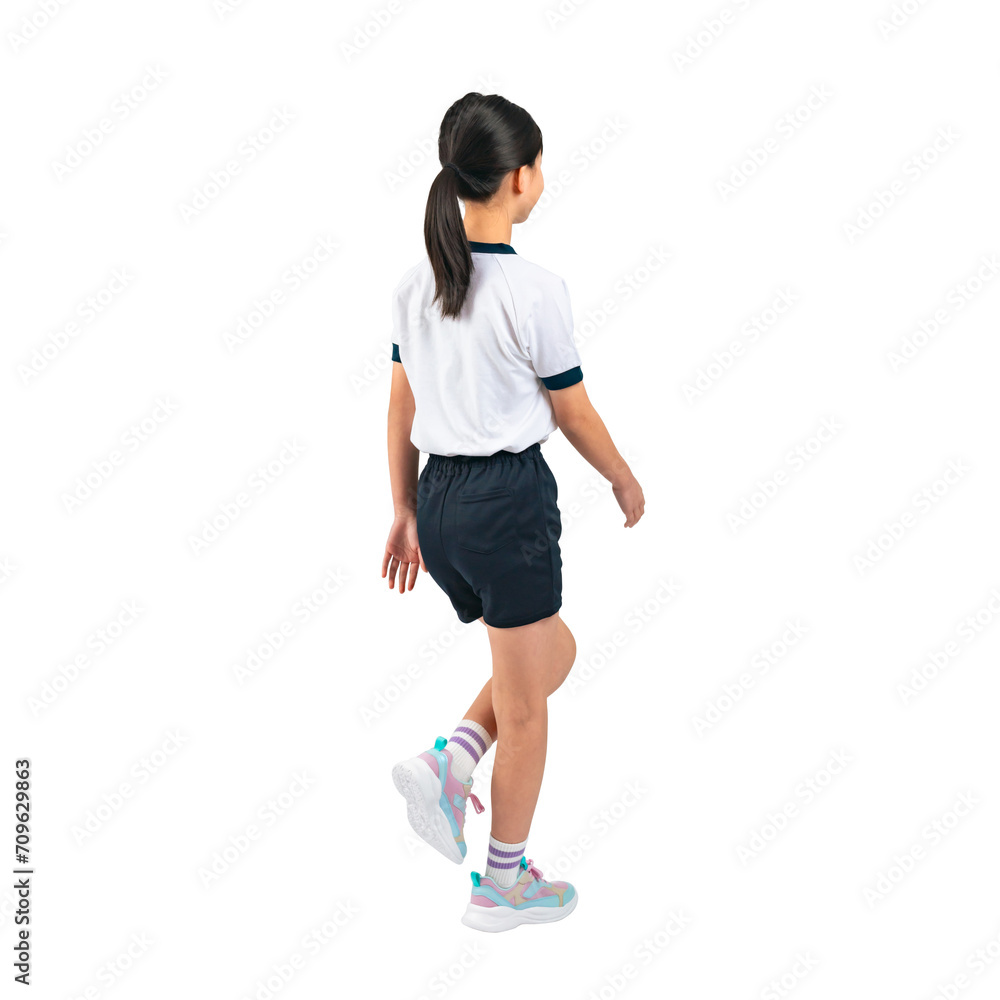 Poster 歩く体操服を着た女の子の後ろ姿　手作業で精密に切り抜いた背景透過写真png
